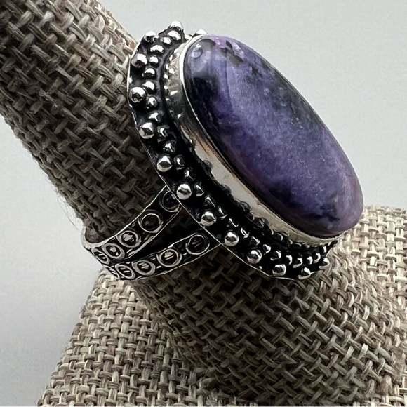 New Purple Charoite Crystal Stone Silver Overlay Ring Size 8 - Picture 2 of 6